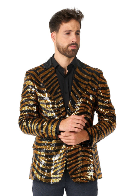 Blazer da uomo in paillet con tigre nera e oro OppoSuits