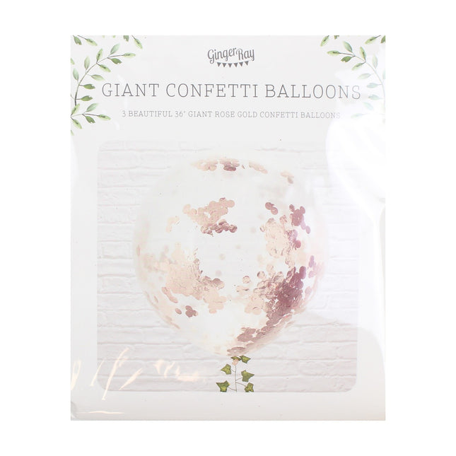 Palloncini con coriandoli oro rosa 90cm 3 pezzi