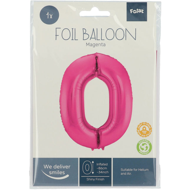 Palloncino Foil Figura 0 Fucsia Metallizzato XL 86cm vuoto