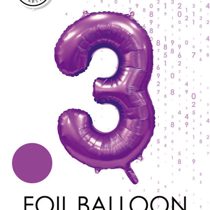 Palloncino numero viola 3 anni lucido 86 cm