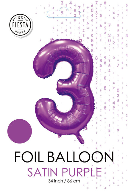 Palloncino numero viola 3 anni lucido 86 cm