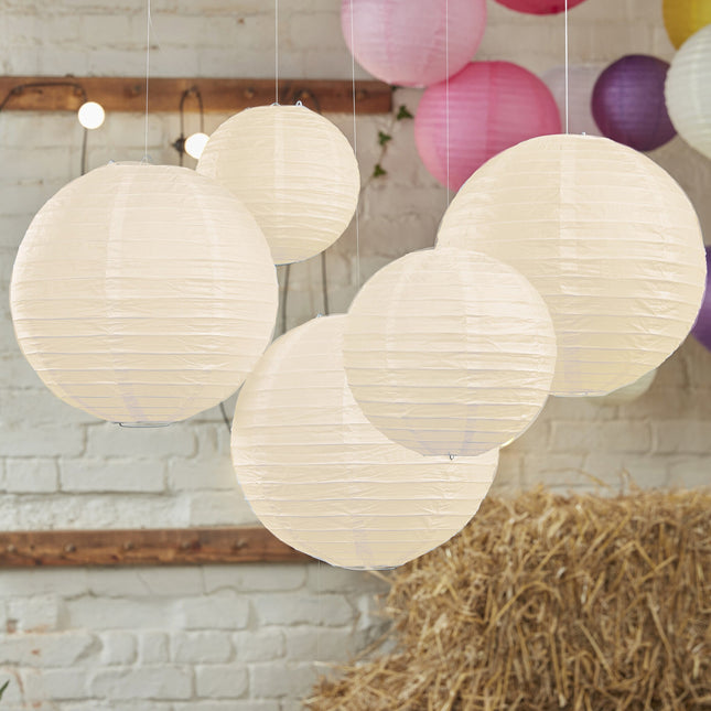 Lanterne baby shower colore avorio 5 pezzi