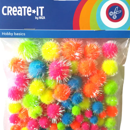 Pompoms Glitter Neon Mix 75pz