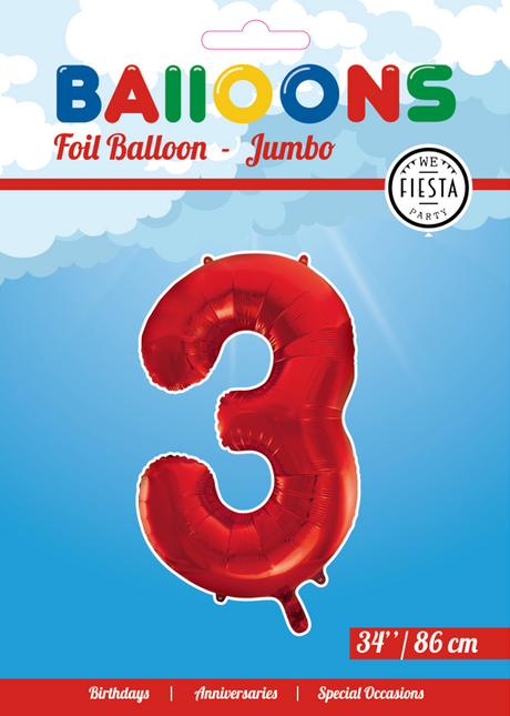 Palloncino Foil Figura 3 Rosso XL 86cm vuoto