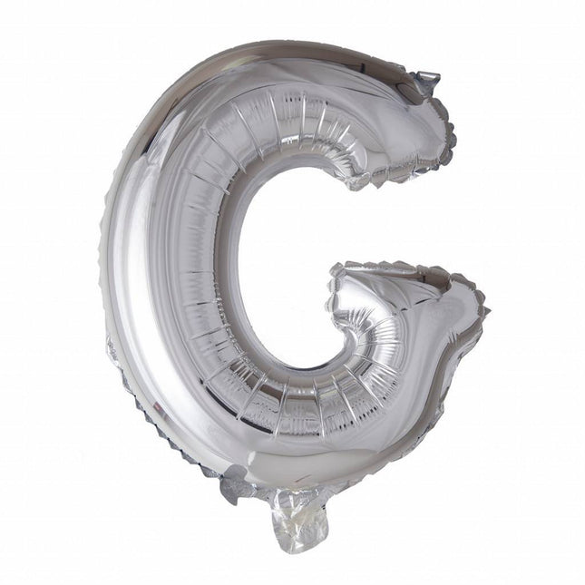 Palloncino in foil Lettera G Argento 41cm con cannuccia