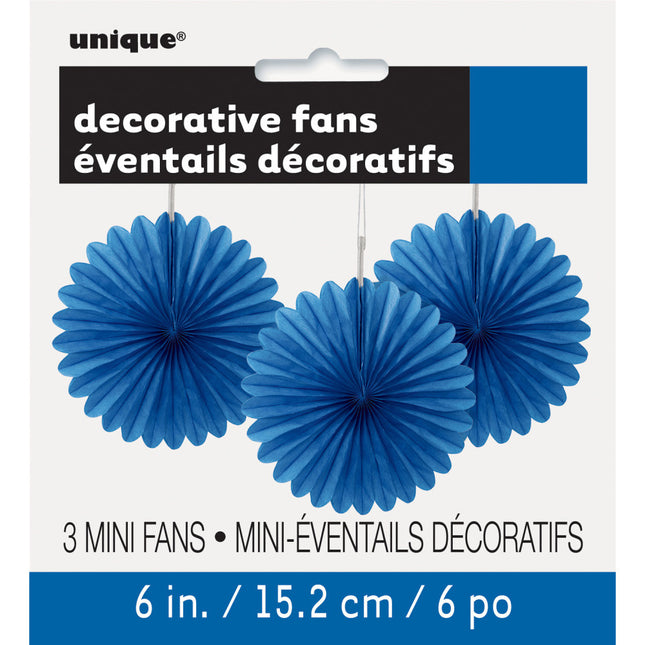 Ventagli di carta blu 15 cm 3 pezzi