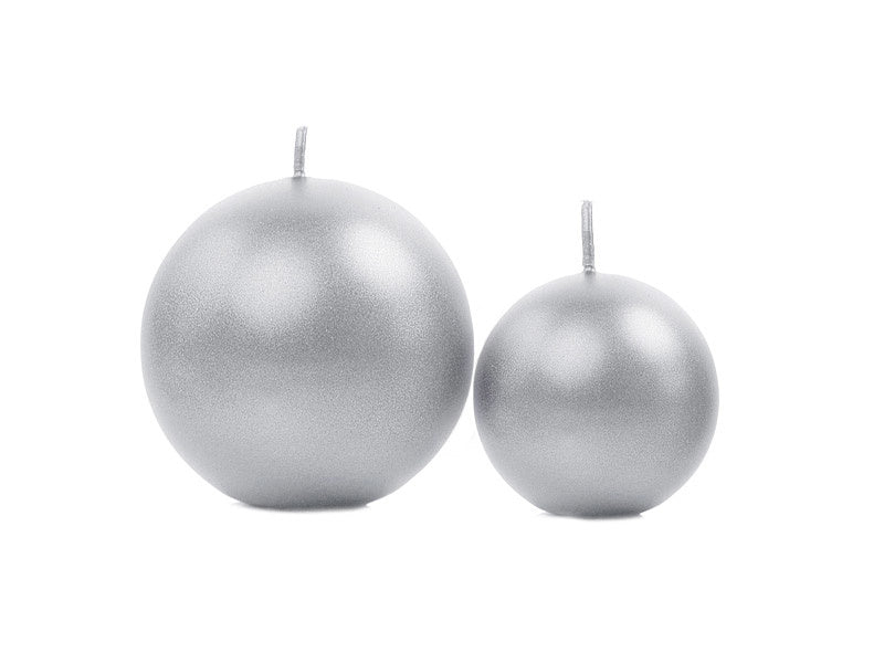 Candele a sfera argento metallizzato 8cm 6pz