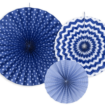 Ventagli di carta blu scuro Set 23-40cm 3 pezzi