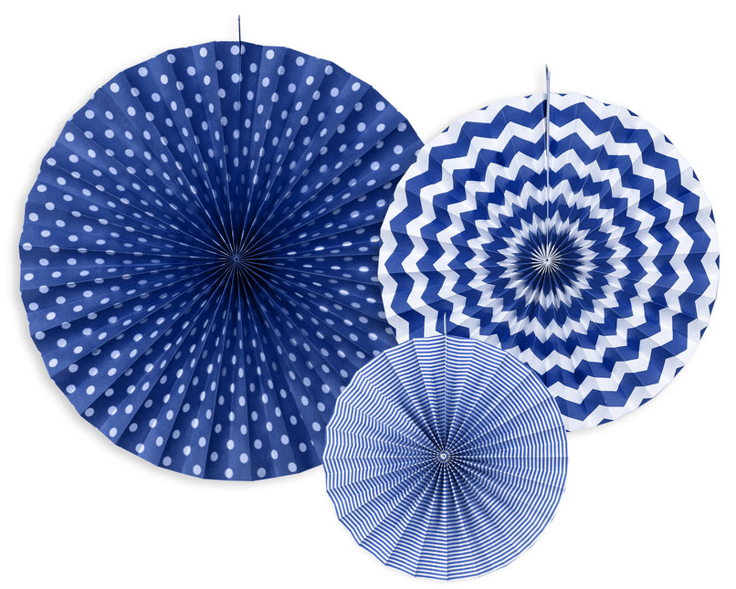 Ventagli di carta blu scuro Set 23-40cm 3 pezzi