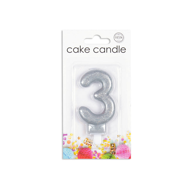 Candela 3 anni Argento Glitter 7cm