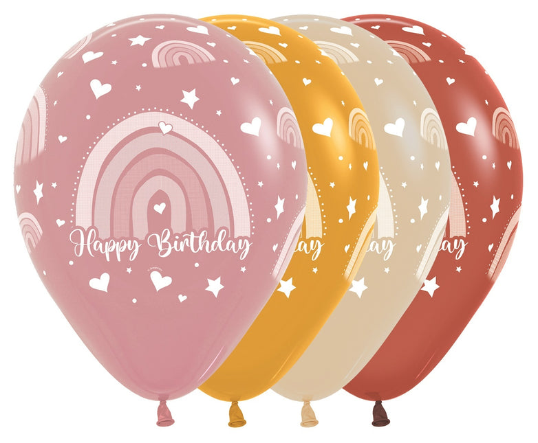 Palloncini Happy Birthday Boho Rainbow Mix 30cm 25pz