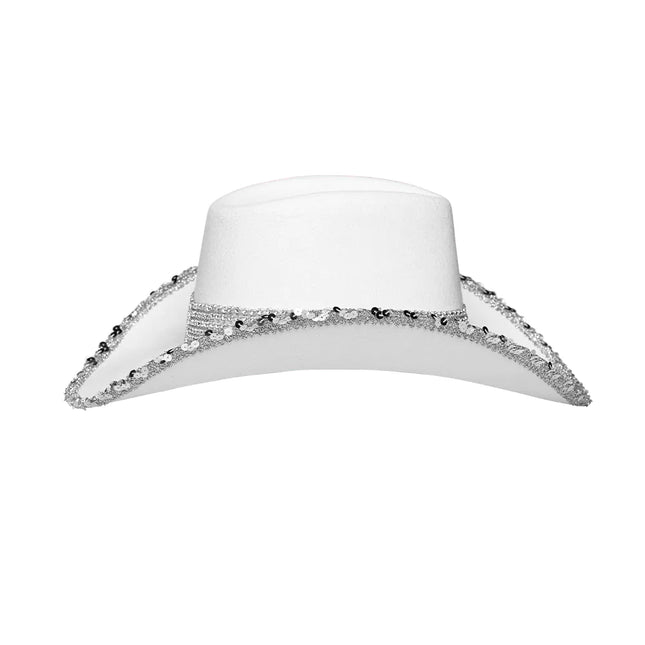 Cappello da cowboy bianco glitterato