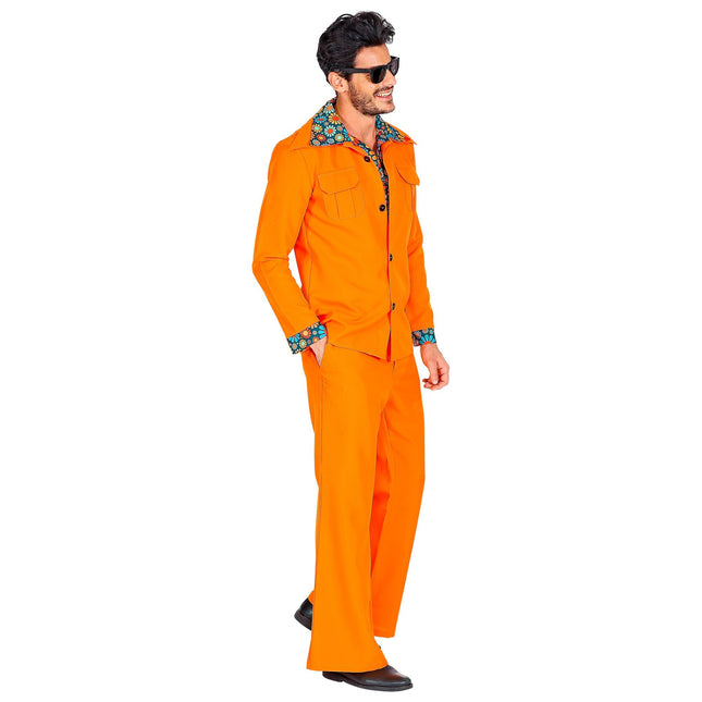 Costume Disco 70S Arancione Uomo Fiori