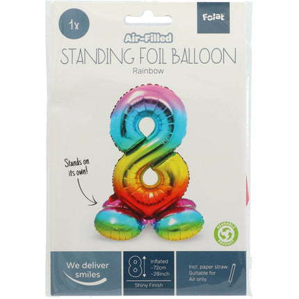 Palloncino in foil Figura 8 Arcobaleno con supporto 72 cm