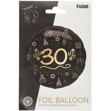 Palloncino a elio 30 anni nero oro vuoto 45 cm