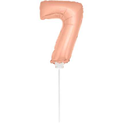 Pallone in foil Figura 7 Oro Rosa 36 cm con bastoncino