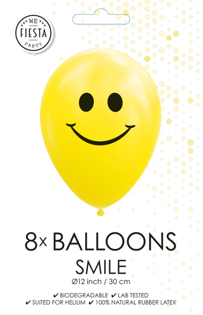 Palloncini gialli Smiley 30,5 cm 8 pezzi