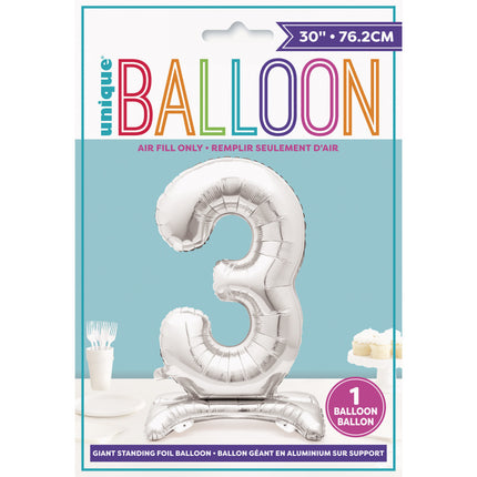 Palloncino in foil Figura 3 Silver Standard 76 cm