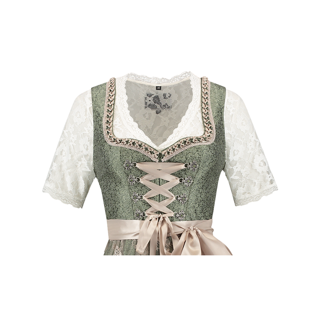 Rosa Bianco Crema Abito Dirndl Oktoberfest Donna Jaquard Grigio