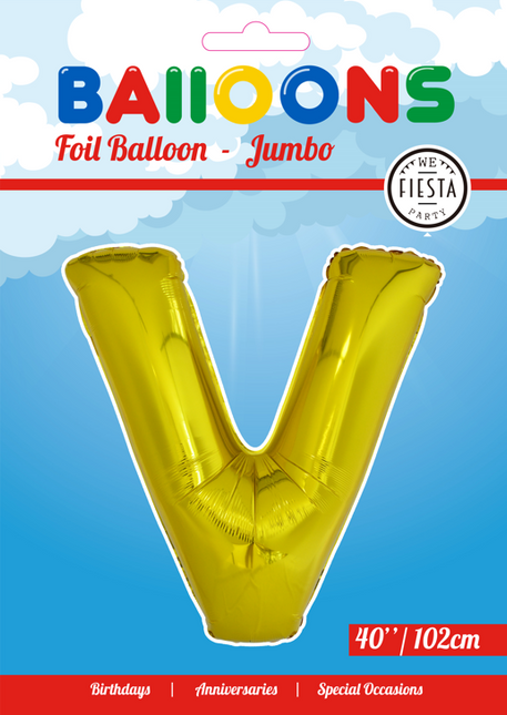 Palloncino in foil Lettera V Oro XL 102cm vuoto