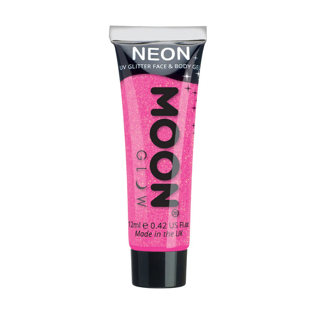 Moon Glow Neon UV Fine Glitter Gel Rosa Caldo 12ml