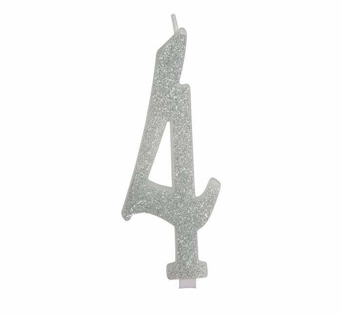 Candela Argento 4 Anni Glitter 12,5 cm