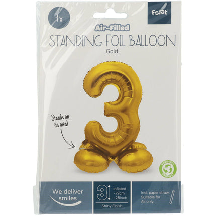 Pallone in foil Figura 3 Gold con supporto 72cm