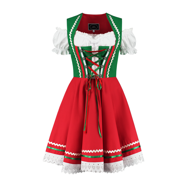 Dirndl 2-dlg., verde/rosso, camicetta Carmen