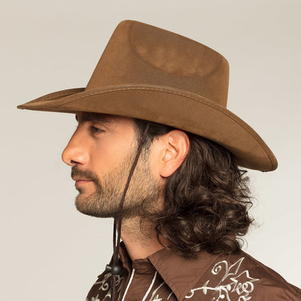 Cappello da cowboy Utah in finta pelle marrone 43cm