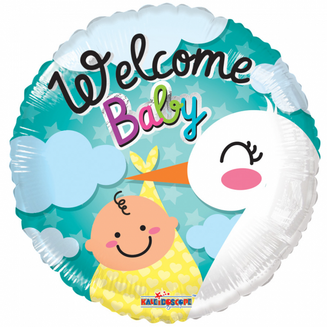 Palloncino ad elio nascita Welcome Baby Stork 45cm vuoto