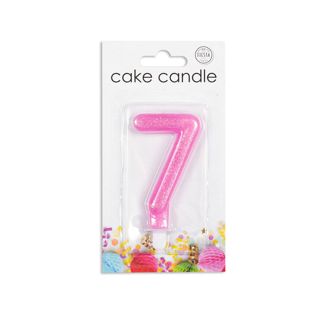 Candela 7 Anni Rosa Glitter 7cm