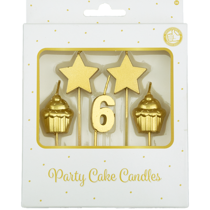 Candele 6 anni Cupcake Oro 17,5 cm