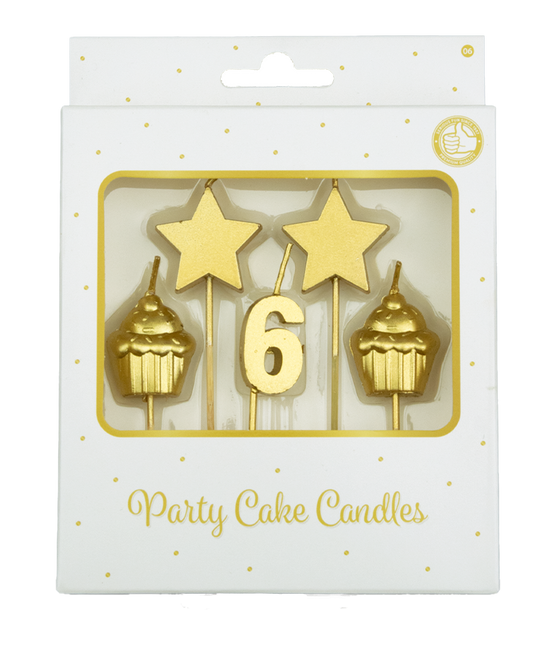 Candele 6 anni Cupcake Oro 17,5 cm