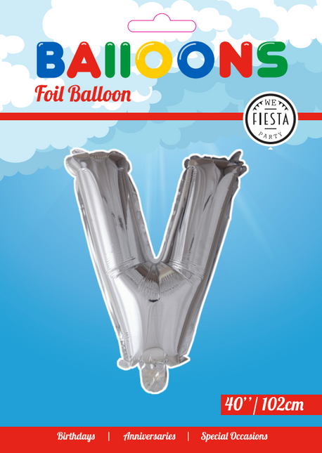 Palloncino in foil Lettera V Argento XL 102cm vuoto