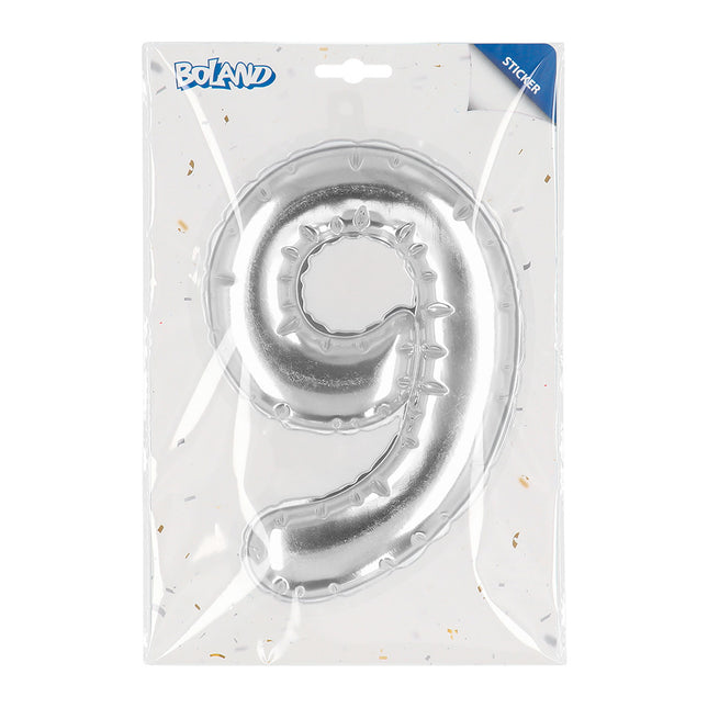 Palloncino in foil con adesivi 9 anni argento 20 cm