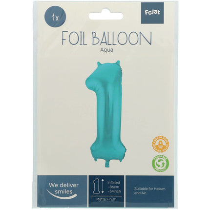 Palloncino in foil Figura 1 Verde menta pastello XL 86 cm vuoto