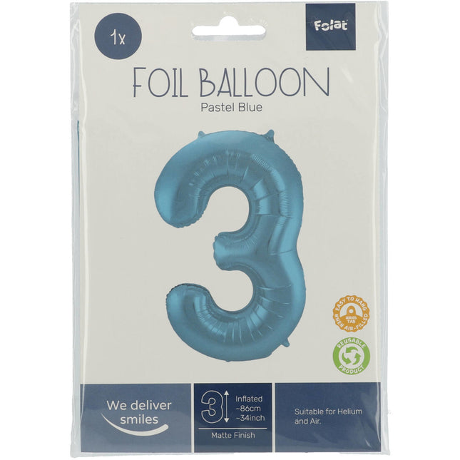 Palloncino Foil Figura 3 Blu Pastello XL 86cm vuoto