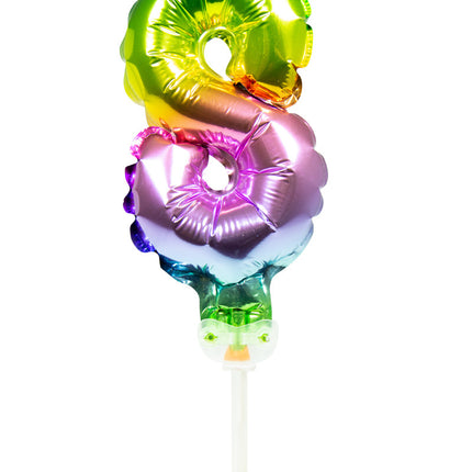 Palloncino in foil Figura 8 Arcobaleno 13 cm con bastoncino