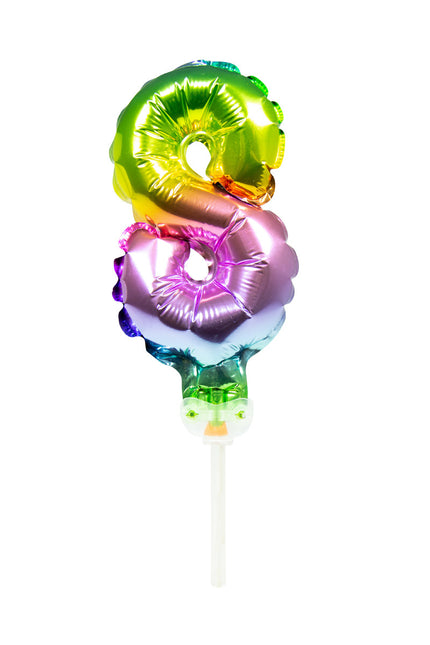 Palloncino in foil Figura 8 Arcobaleno 13 cm con bastoncino