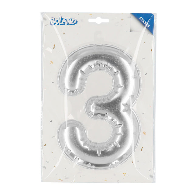 Palloncino in foil con adesivi 3 anni argento 20 cm