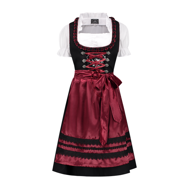 Dirndl nero-arancio con ricamo a rosa