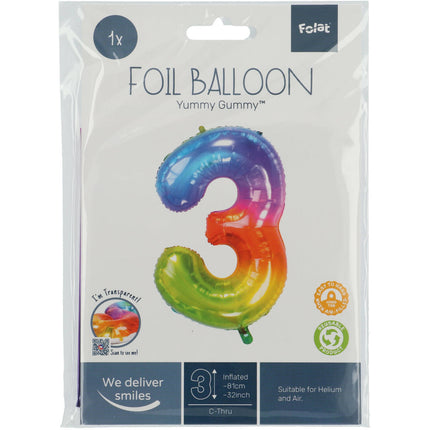 Palloncino Foil Figura 3 Rainbow XL 81cm vuoto