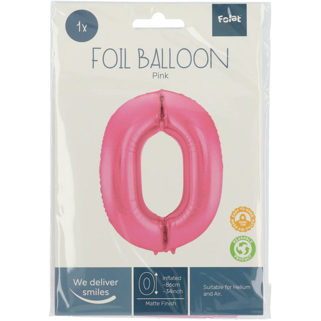 Palloncino Foil Figura 0 Rosa Opaco XL 86cm vuoto