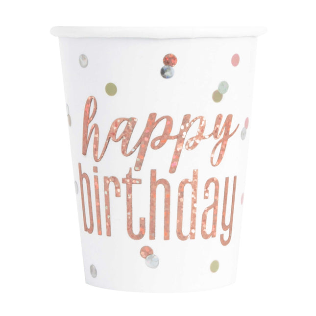 Tazze di Buon Compleanno Bianco Glitterato 266ml 8pz