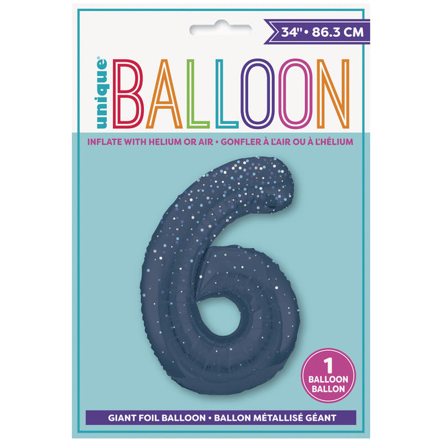 Palloncino 6 anni a forma di figura blu scuro a pois 86 cm