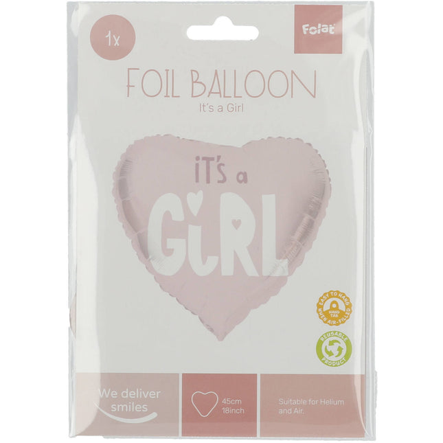 Palloncino ad elio Cuore It's A Girl Rosa Vuoto 45cm