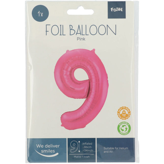 Palloncino Foil Figura 9 Rosa Opaco XL 86cm vuoto