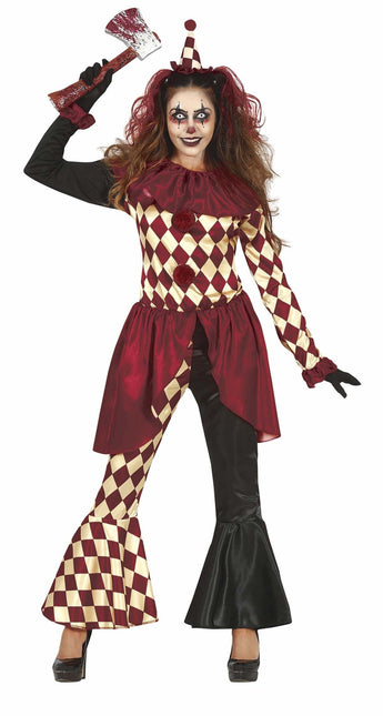 Costume di Halloween da clown horror da donna rosso oro