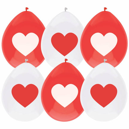 Palloncini cuore rosso bianco 30cm 6pz