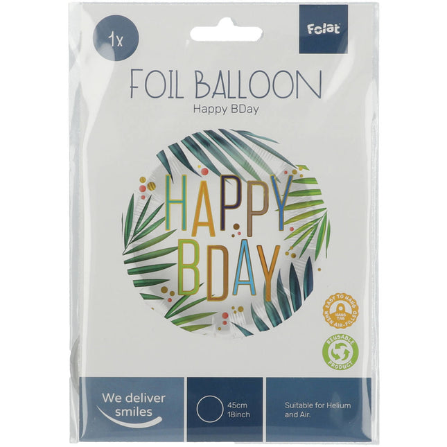 Palloncino ad elio Happy B-Day Foglie Vuoto 45cm